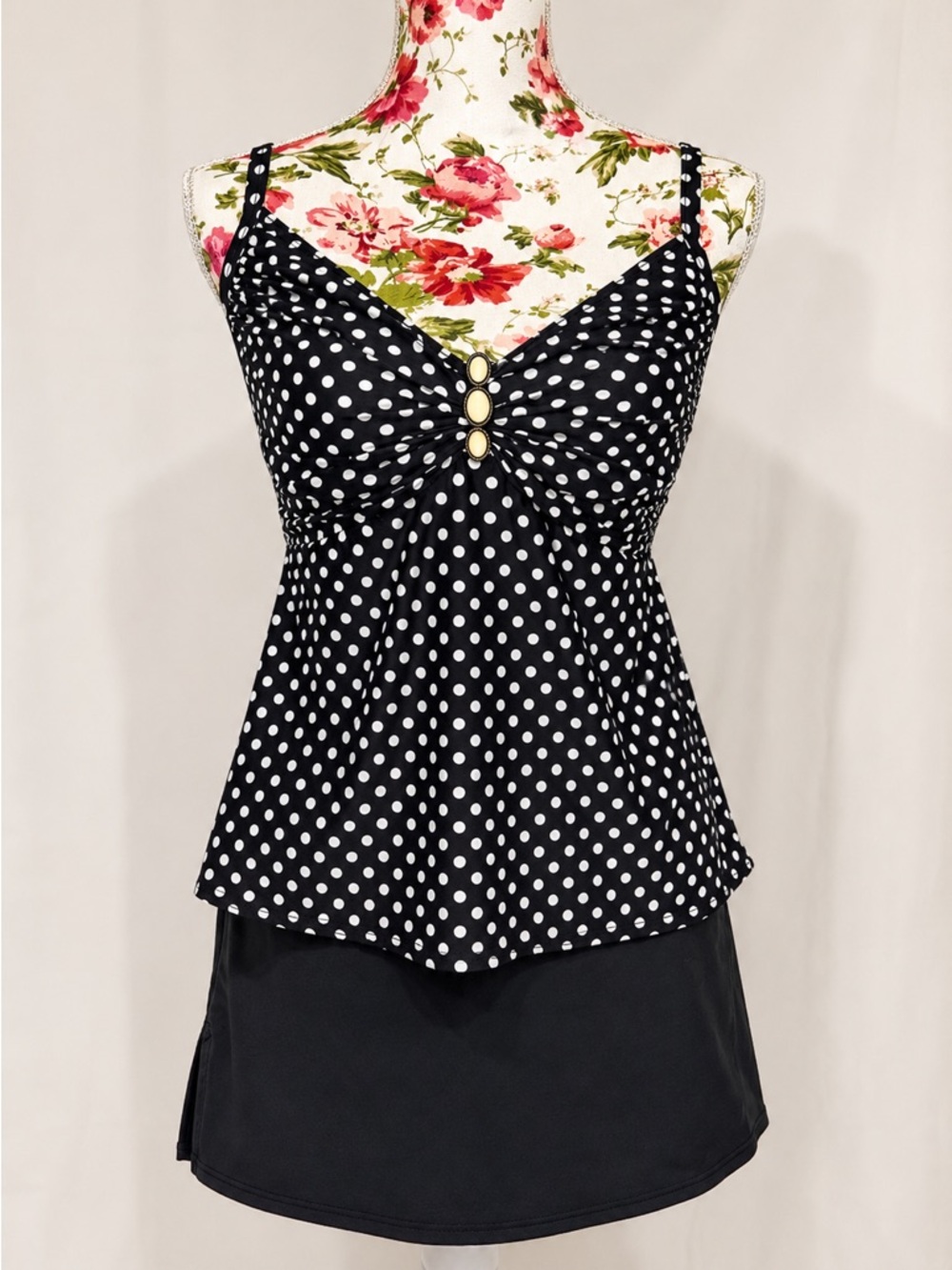 Coco Reef Polka Dot Tankini Set 34C Top/L Skirt Bottom NWT Underwire Swim (F133)